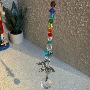 Round Butterfly Beaded Rainbow Crystal Sun Catcher